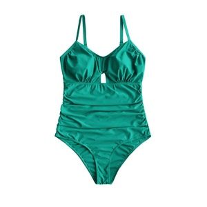 ZAFUL - Green Ruched Cut One Piece Bathing Suit